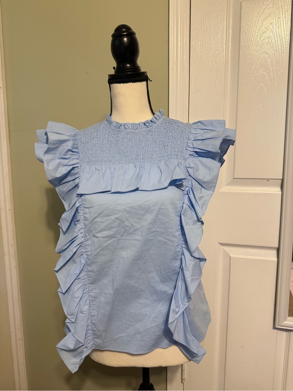 English Factory Light Blue Ruffle Smocked Blouse
